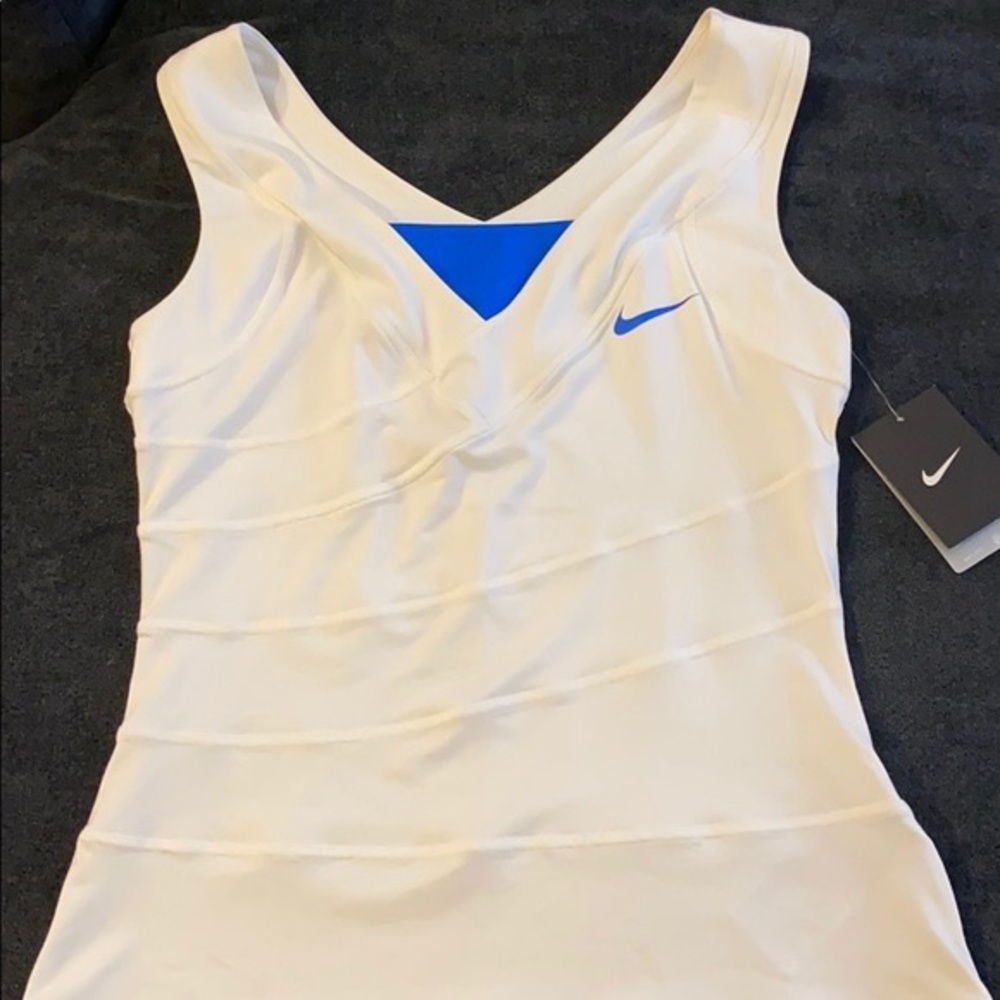 Nike Women’s Smash Classic Tank TENNIS White/Neo Royal Blue 425935-101 XS